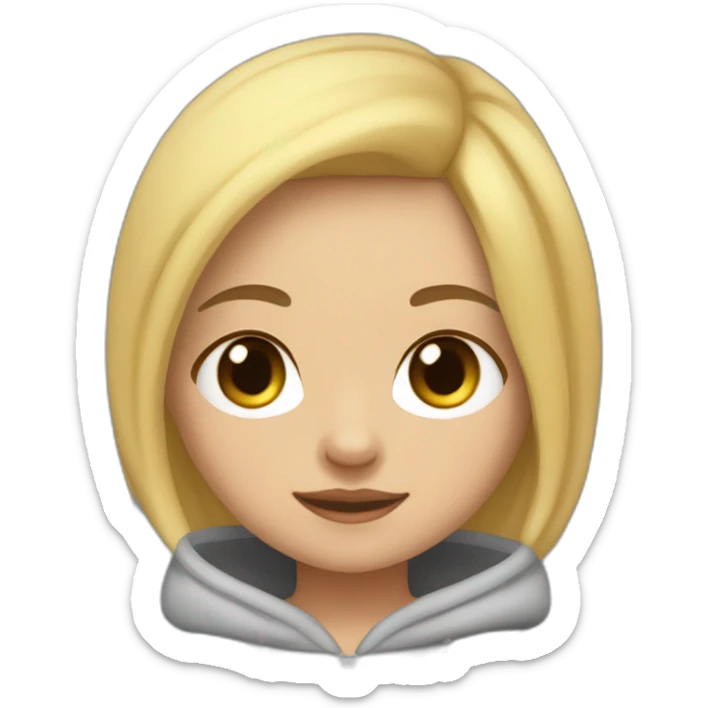 A blonde girl with smooth hair and a ray in the middle of his hair, she has light skin a few freckles, and she wear a hoodies and she Carries in his arms a baby black labrador dog  sticker