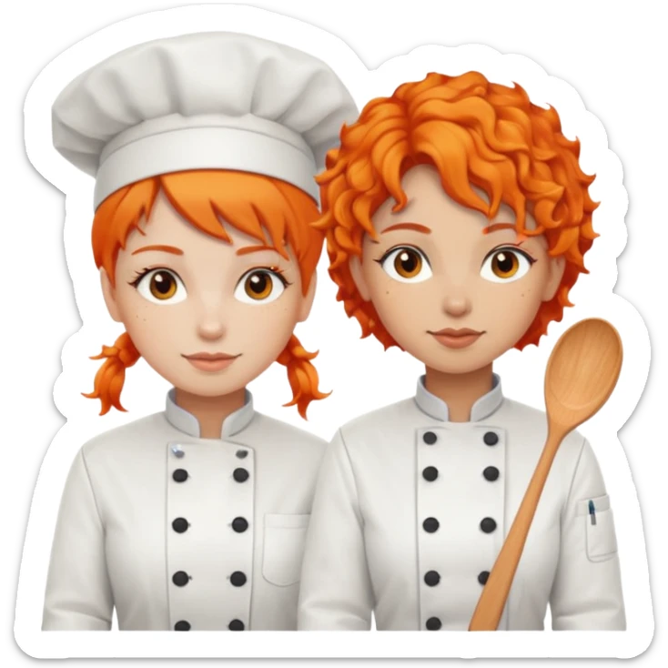 Dos chicas chef, una pelinaranja de pelo lacio y otra con pelo negro con rulos sticker