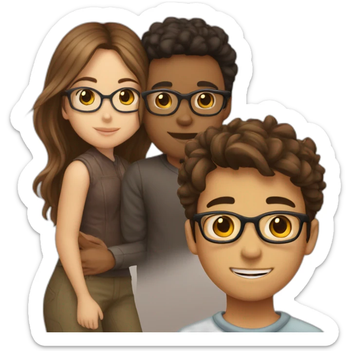 a brown short haired boy with glasses and brown long haired girl kissed sticker