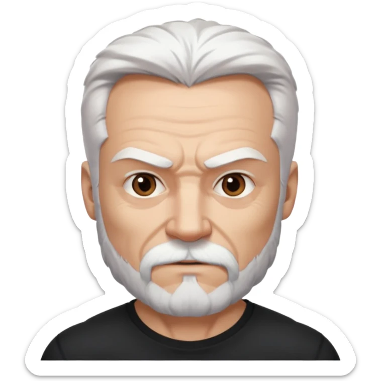 White haired muscled adult man with a black t-shirt. He has white beard with a long goatee. Dark brown eyes and some wrinkles. Attractive, Wolverine vibes. sticker