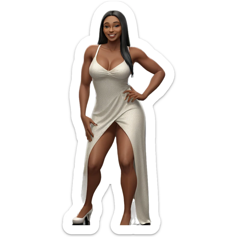 smiling girl in white dress sticker