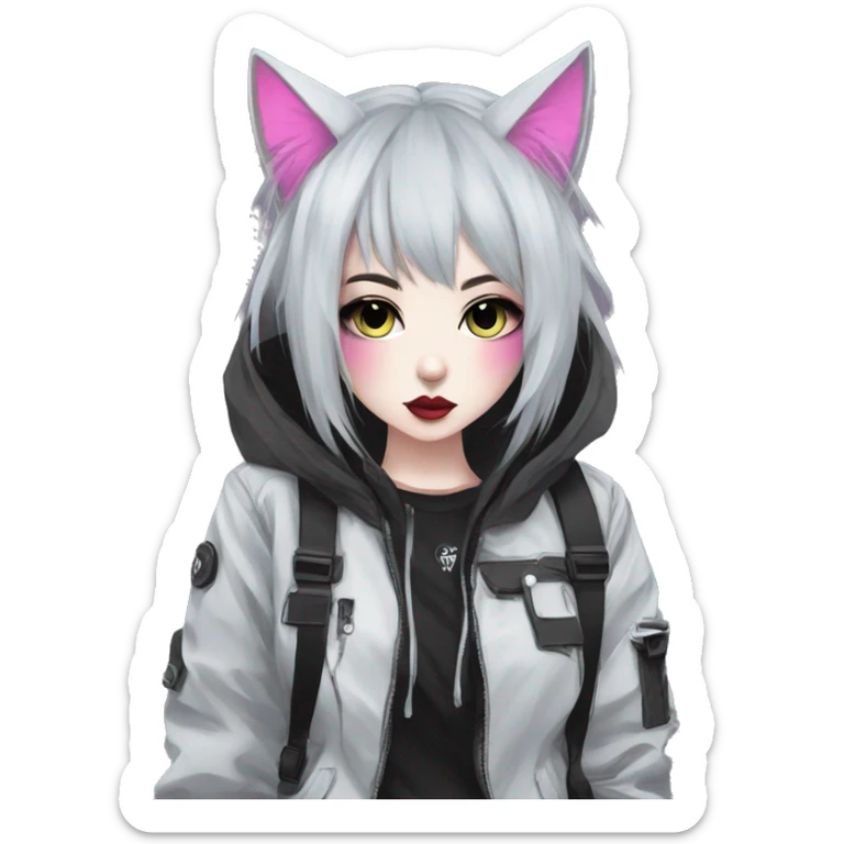 Edgy Kawaii Cute Cool Cartoon Anime Punk Techwear Gothic Catgirl sticker