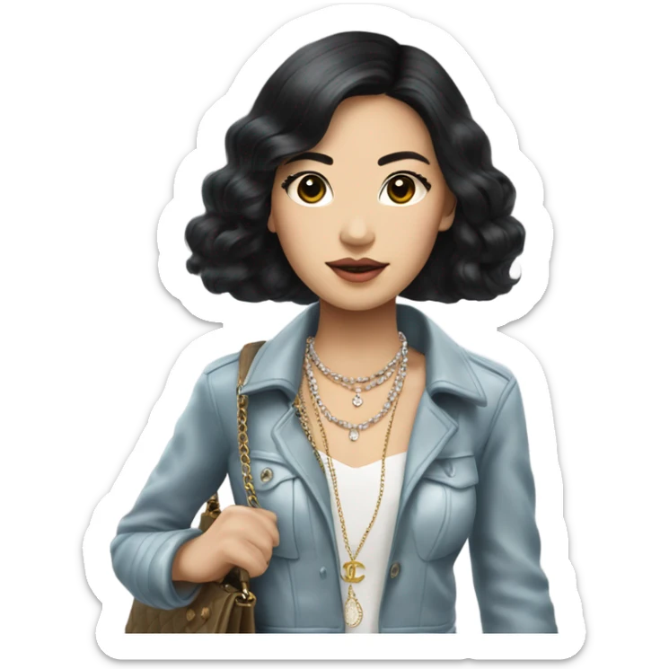 Realistic Dark hair Chanel Asian Girl with Birkin bag and Chanel necklace sticker