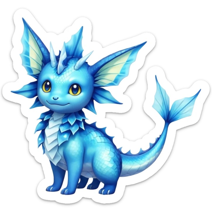 Shiny Exotic Colorful Vaporeon-Amaura-Aurorus-Fakémon-hybrid-creature (full body)  sticker