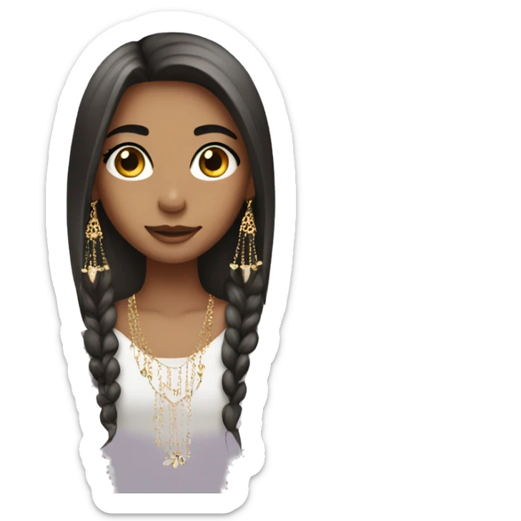 Girl with long straight hair and eyelashes with jewelry  sticker