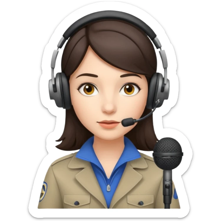 brunette girl interested in journalism, on-air reporting, silent film and sports sticker