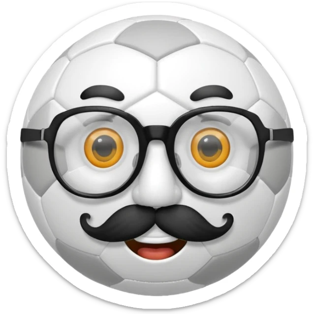 soccer ball wearing joke glasses and nose and mustache sticker