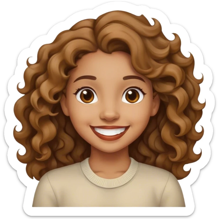 Light skin brown girl with wavy hair and a big smile  sticker