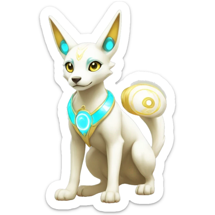 Shiny White Angelic Electric Albino Umbreon. cyan eyes and cyan markings. Golden Anubis-rings. full body sticker