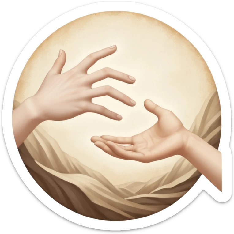 hands reaching out to each other like in the painting of the creation of Adam sticker