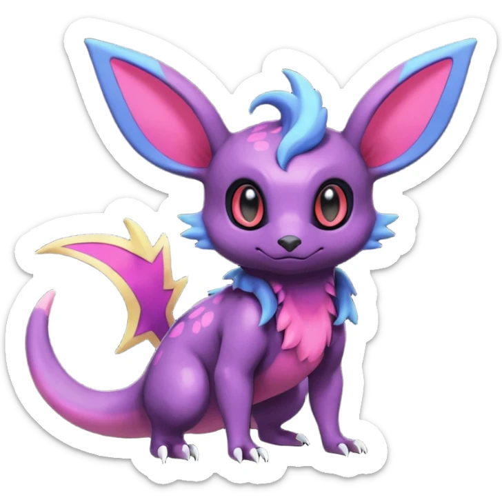Rare exotic cute epic aesthetic Salandit-Eevee-Noibat-species-Fakemon-hybrid-creature, with markings, full body sticker