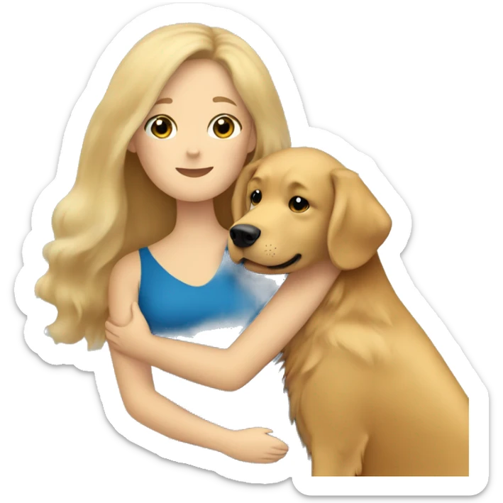 Golden Retriever with long haired brunette Woman with Blue eyes hugging  sticker
