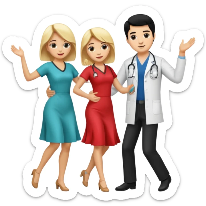 couple dancing full body a doctor black hair  woman blonde sticker