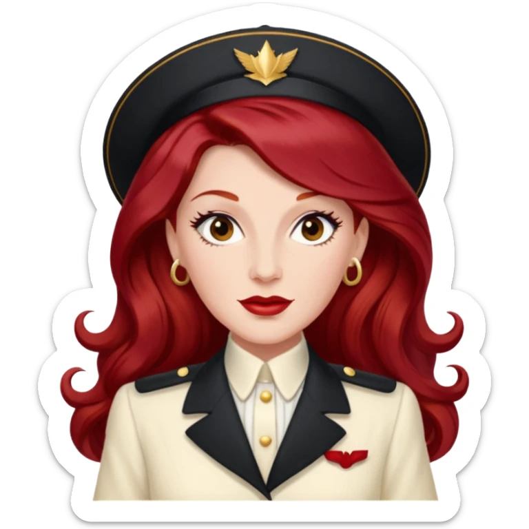 LaVerne Andrews from The Andrews Sisters with long dark red hair, ivory outfit sticker