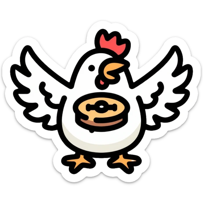 scared white hen holding nest of hay in wings sticker