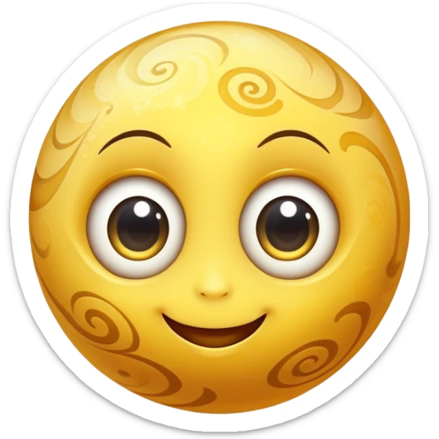 fantasy yellow planet with swirls and a cute smiling face with big eyes sticker