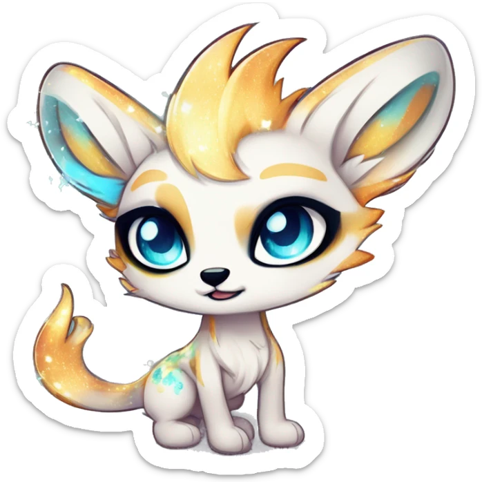 Cool cute Kawaii edgy ethereal futuristic modern epic fantasy animal sparkle fursona Fionbri creature by griffsnuff & LiLaiRa & Falvie full body sticker