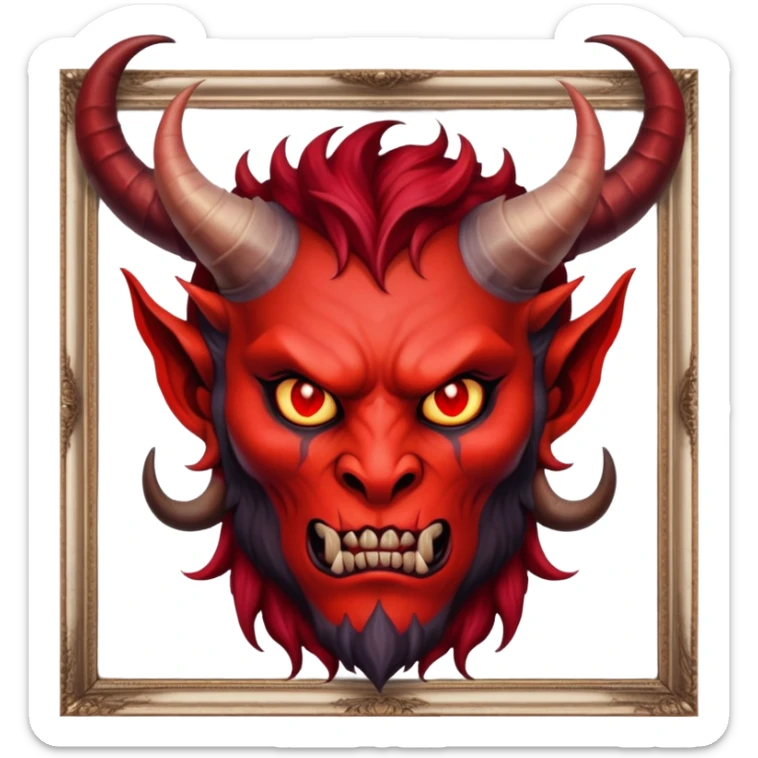oil painting in frame, portrait of a demon sticker