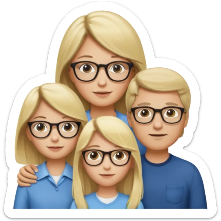 je voudrai un emoji d'une fille aux cheveux longs et blonds avec des lunettes en FAMILLE avec un papa chatain une maman blonde et un frère blond sticker