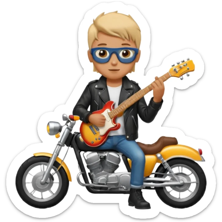 i need an emoji of a boy that is sitting on a crossmoter with a beer and an electric guitar in his hands sticker