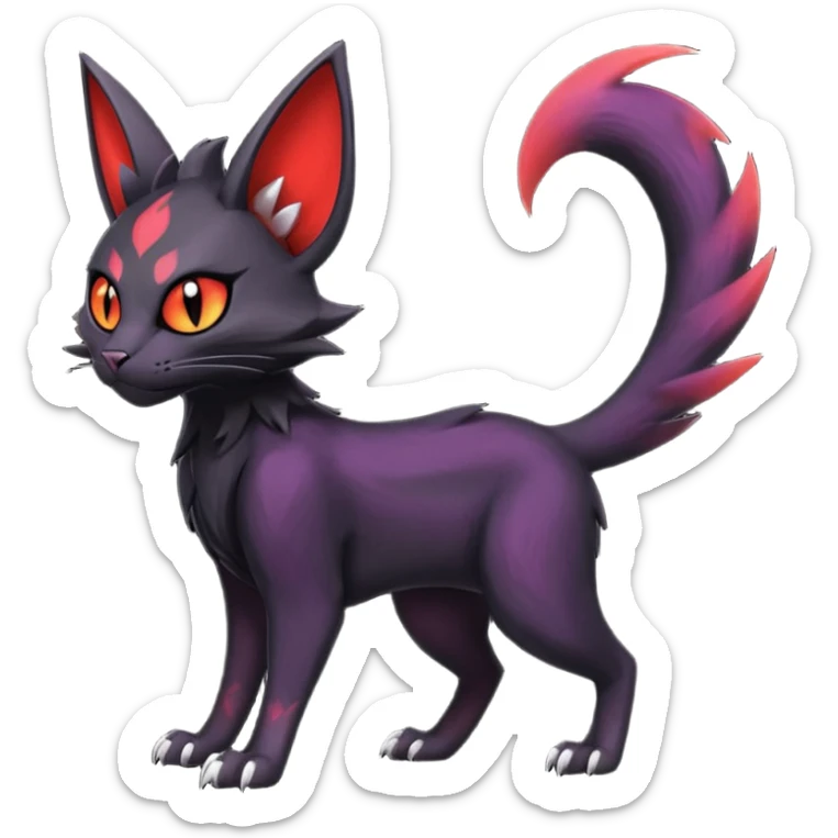 Black edgy Noivern-Noibat-Purloin-Torracat-Lykoi-Caracal-cat-Fakemon-fusion-hybrid-creature sticker