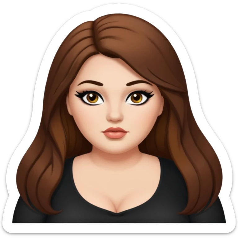 plus size, long brown hair, baddie,pretty, makeup, black eyeliner, long hair sticker