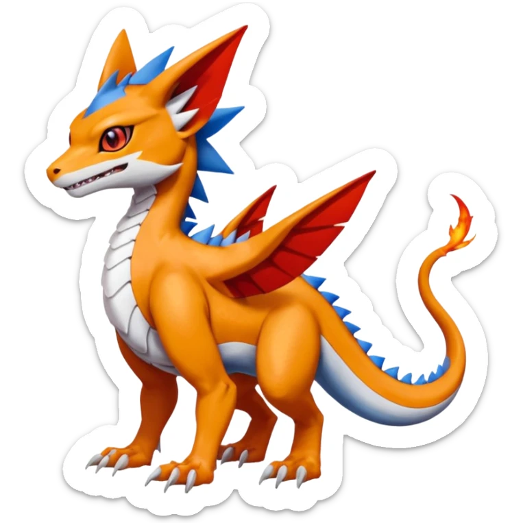 Gabite-Veemon-Raidramon-Digimon-Latias-Peppercat-Pokémon-Flamedramon-fusion-animal-hybrid-creature, Full body  sticker
