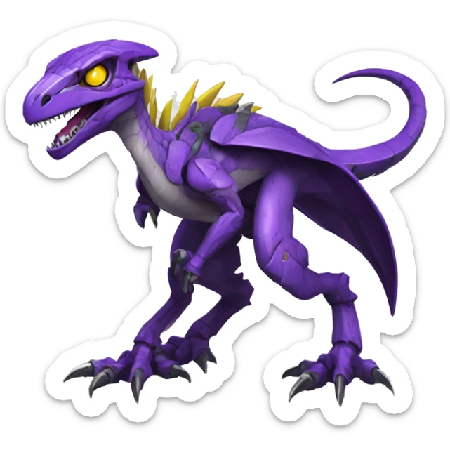 Edgy Purple Yellow Digimon-Fakemon-Velociraptor-Dragon-Mecha full body sticker