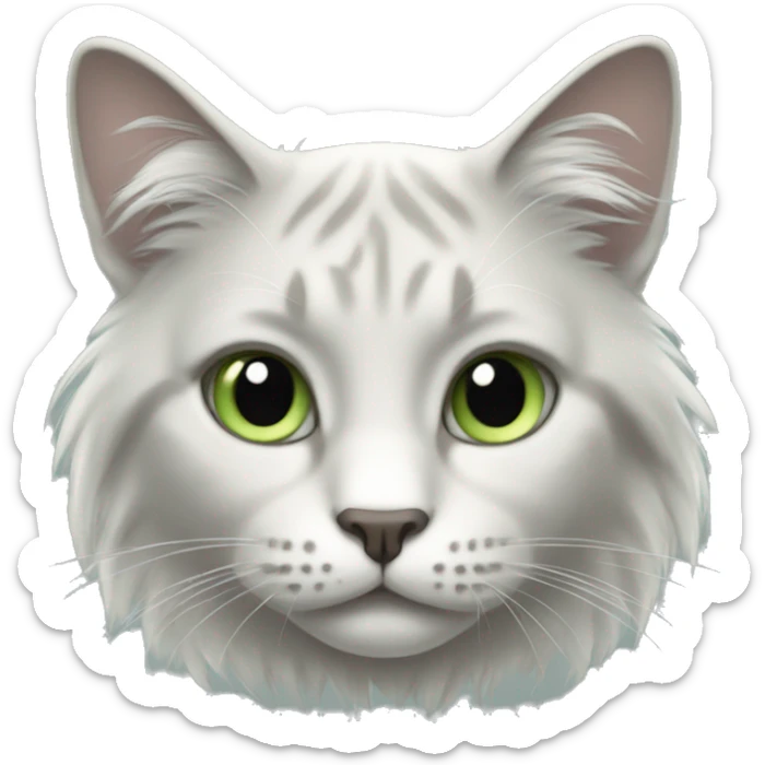 cat with long hair, white snout and grey hair on face, light green eyes sticker
