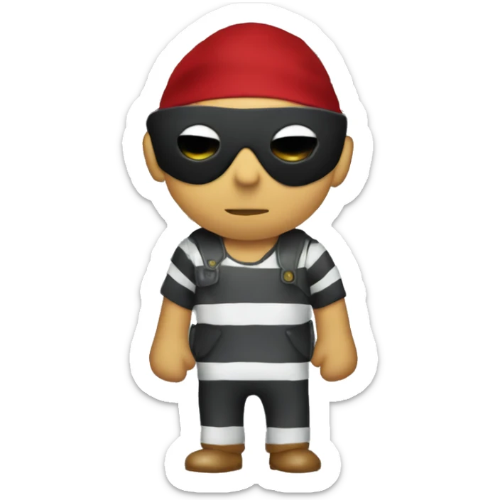 emoji of man thief holding a bag of money wearing striped clothes and black eye mask sticker