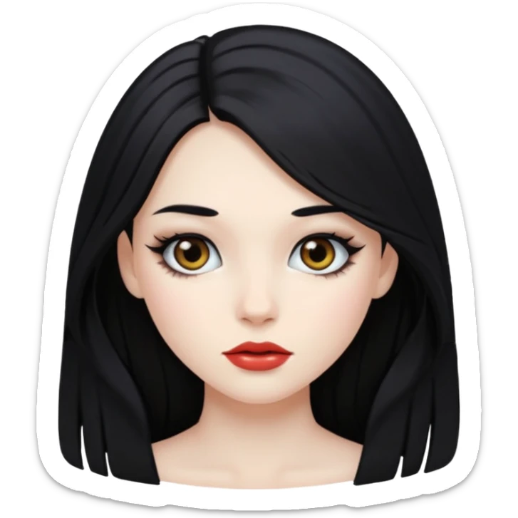 Pale girl with long black hair and makeup sticker