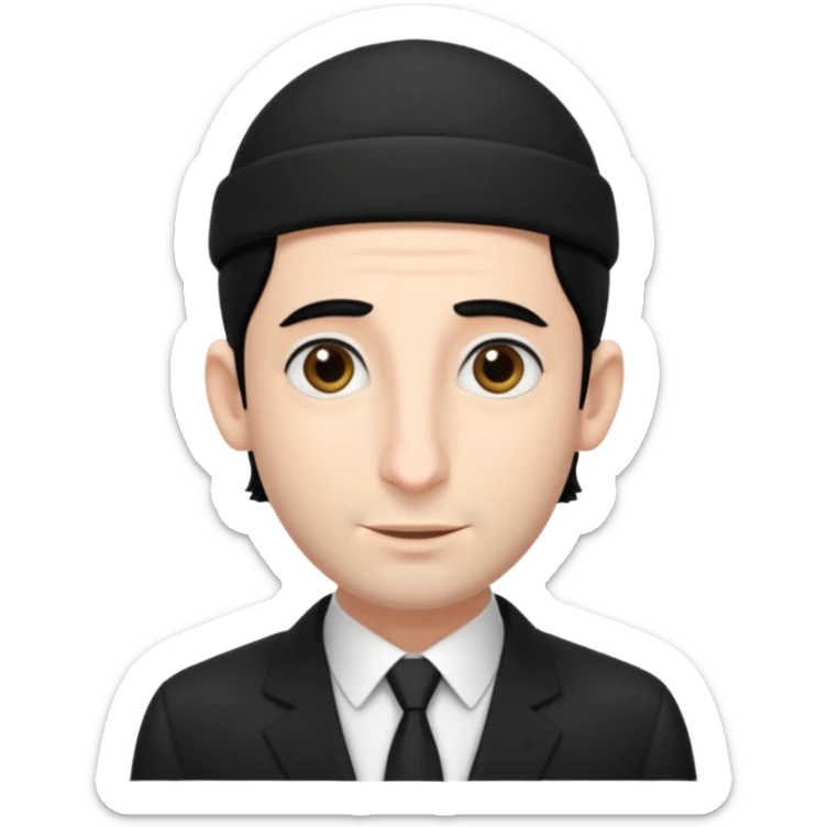 jewish man with a black kippah, black hair, very large nose, wearing a black suit with a white shirt, and has peyot hairstyle sticker