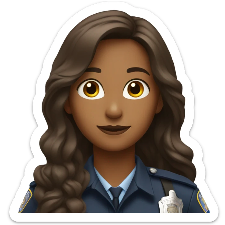 A police woman, brown skin., long hair, happy sticker