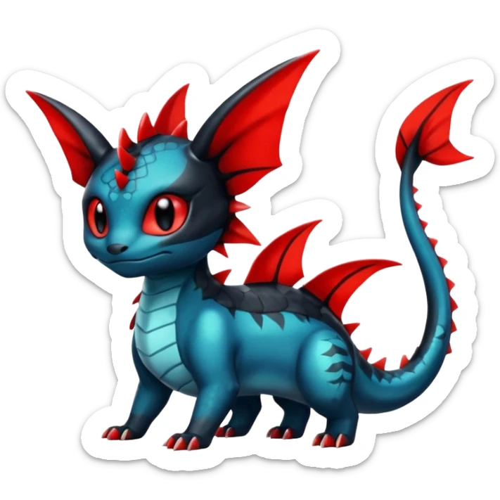 Shiny Red And Black Colorful Litten-Salandit-Vaporeon-Toothless-Fakémon-hybrid-creature (full body)  sticker