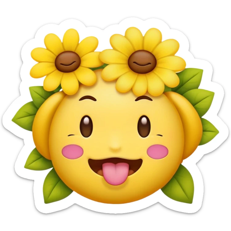 Face emoji with wink and tongue out aesthetic cute flowery design sticker