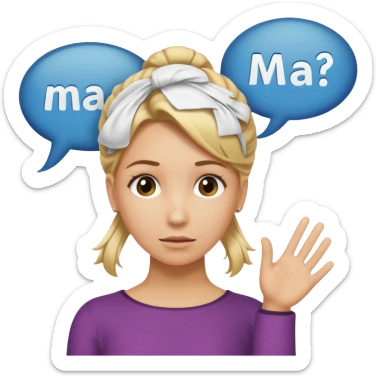 A blonde woman with her hair tied up, with a speech bubble that says "Ma, Cómo?" sticker