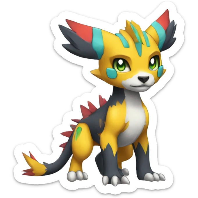 cute cool edgy Digimon-Fakemon-animal with colorful markings full body sticker