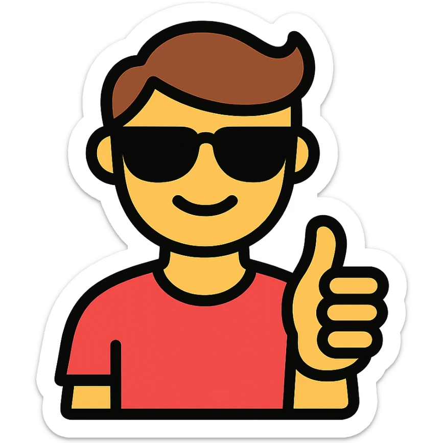 color outline icon of a cool guy giving a thumbs up sticker