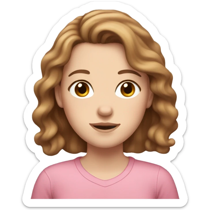 Pale white girl with brown wavy hair, freckles, brown eyes and a pink shirt.  sticker