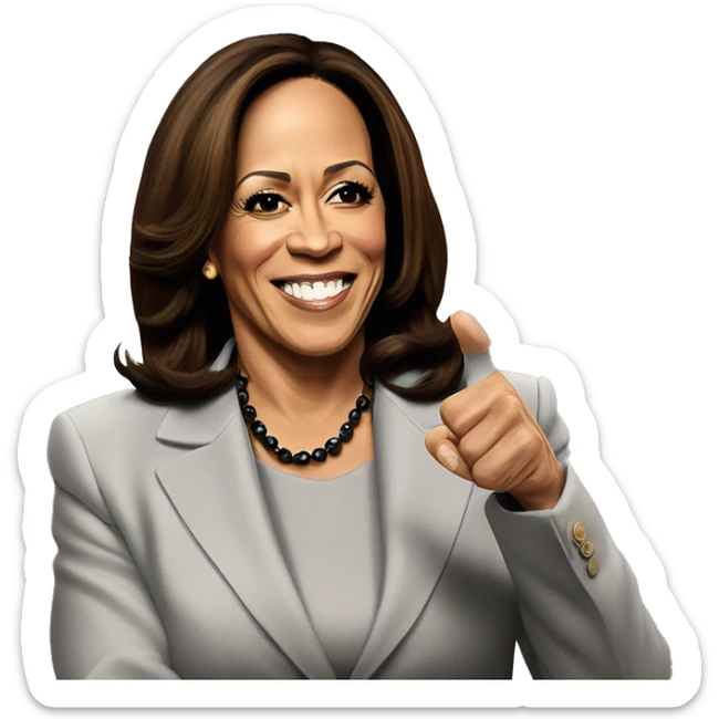 Kamala Harris with her fist in the air, declaring victory over Trump ￼ sticker