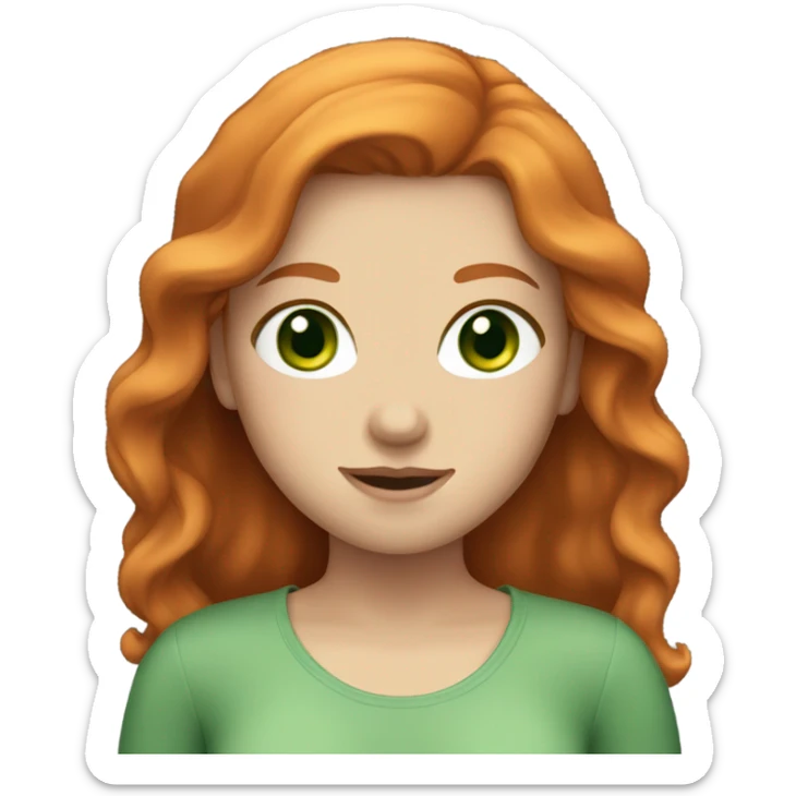 A girl with white skin, ginger hair white bank and green eyes sticker