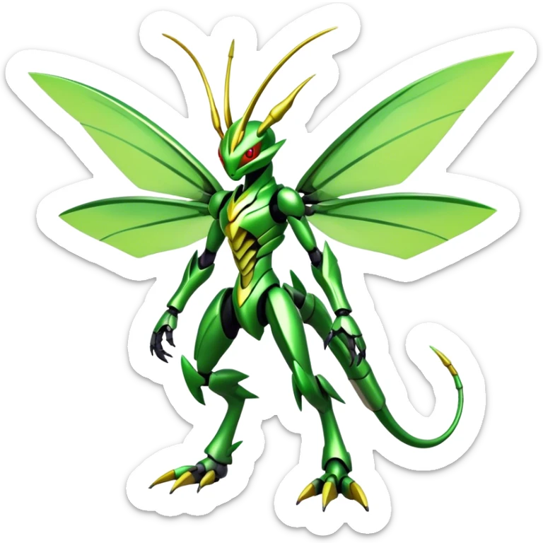 Colorful Cool Edgy Shiny Futuristic Ethereal Legendary Scizor-Scyther-Digimon-hybrid full body sticker