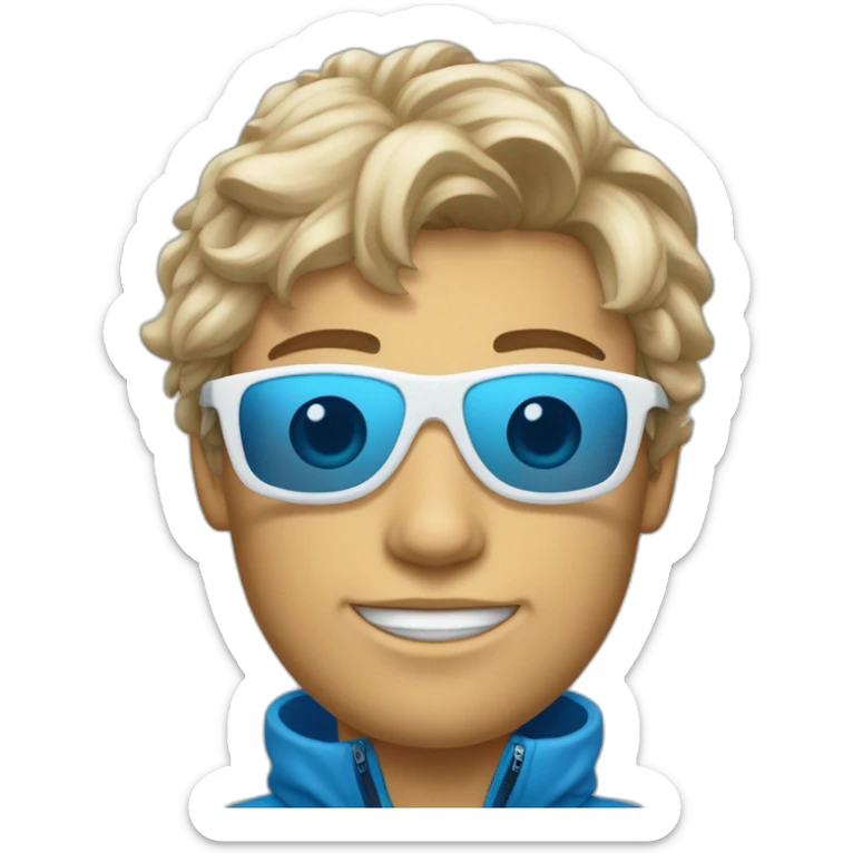 Un jeune homme couler de peau blanche avec les cheveux bleus et des lunettes de ski sticker