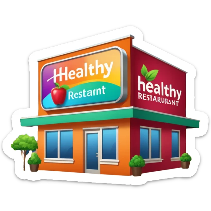 make a billboard on top of a healthy restaurant building written on it "healthy restaurant" sticker