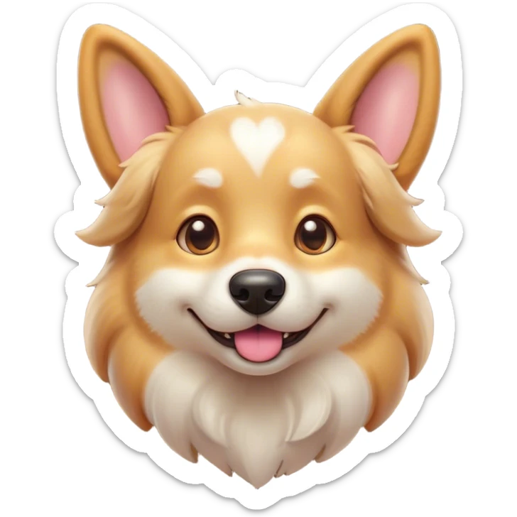 Cinematic Cute Domestic Dog Portrait Emoji, Head tilted playfully and inquisitively, with a delightfully fluffy, friendly build and a characteristically charming face featuring a soft snout and perky ears, accentuated by a glossy coat and round, sparkling eyes full of mischief, Simplified yet irresistibly adorable features, highly detailed, glowing with a warm, friendly glow, high shine, affectionate and lively, stylized with a touch of whimsical cuteness, soft glowing outline, capturing the essence of a mischievous yet loving dog that feels like it could bound out of the screen into your arms! sticker