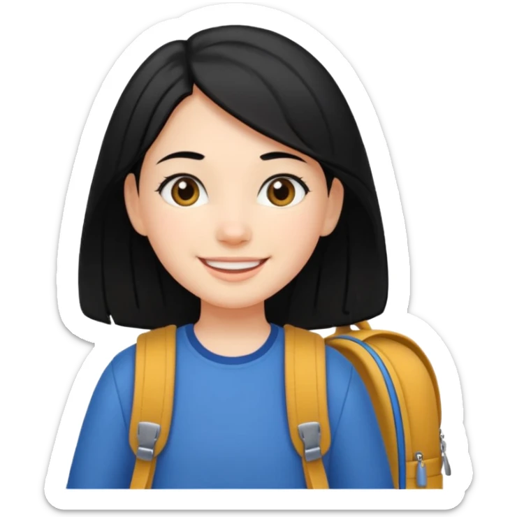 girl with black hair arriving to school on time sticker