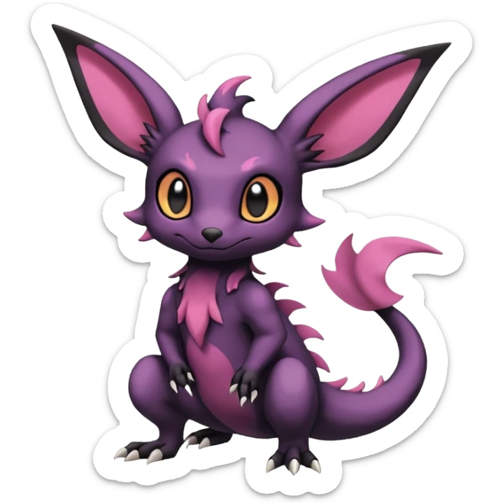 Rare exotic cute epic gothic aesthetic Salandit-Eevee-Noibat-species-Fakemon-hybrid-creature, with markings, full body sticker