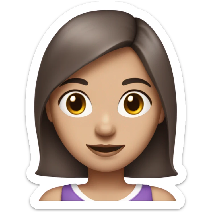 Brunette girl with white skin with bunny ears and a purple dress sticker