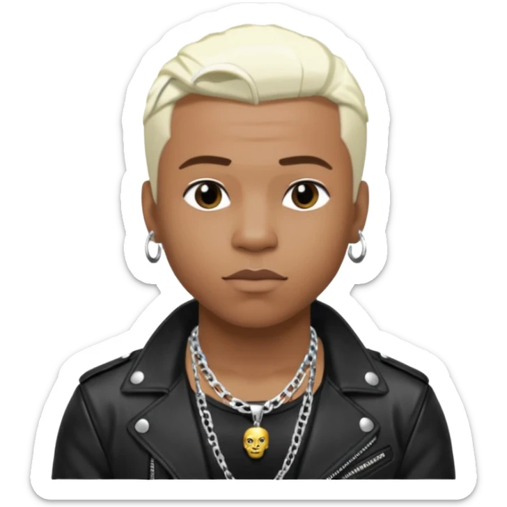 Sisqó, R&B Singer with platinum blonde hair, dark skin, shirtless with necklace, black leather jacket sticker