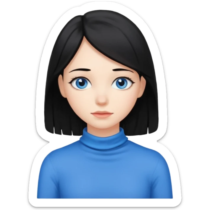 Girl with black hair thats about shoulder lenght with blue eyes covering their neck sticker